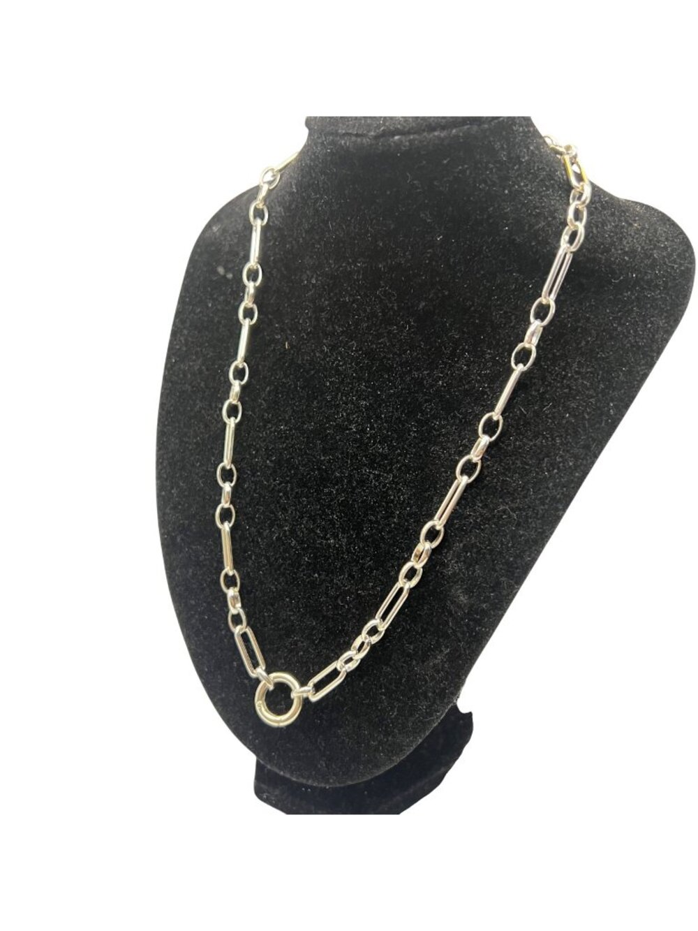 NWT Hammer Stone Sterling Silver Necklace Oval Paperclip Link Double Clasp 17"